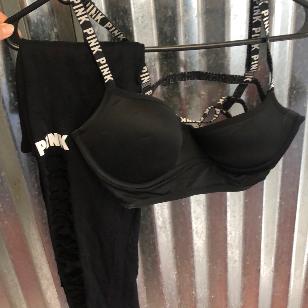 Pink brand leggings and bra
